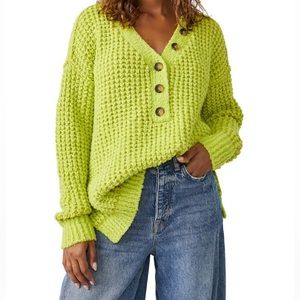 NWT Free People Whistle Thermal Henley Sweater S Acid Lime